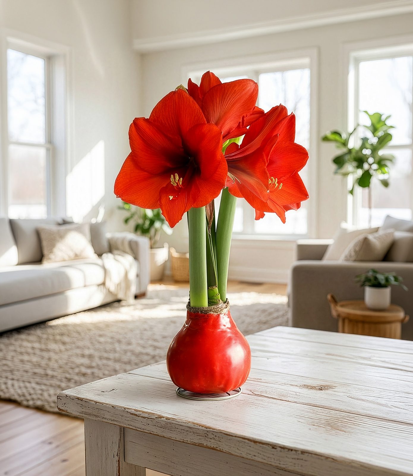 Red waxed amaryllis with red flowers